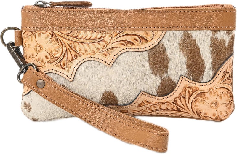 Merbaa Store Women Hand tooled Natural Cowhide Leather hand Clutch | Hand Bag | Purse | Coin Pouch Bag valentines day gifts - Image 1